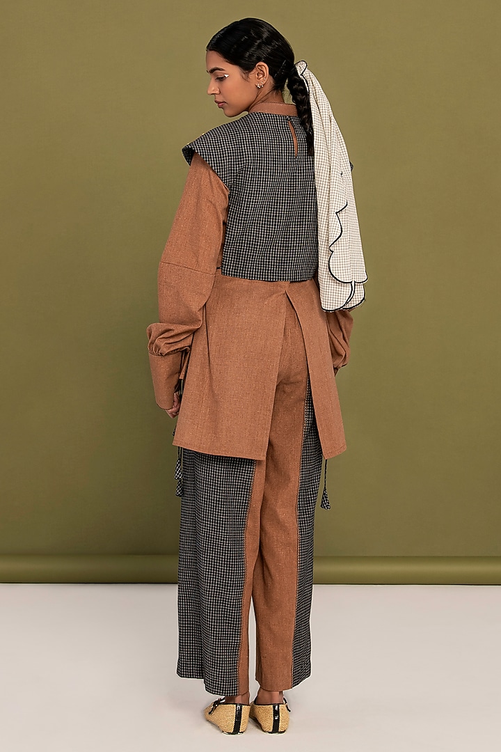 Brown & Black Muslin Cotton Checkered Co-Ord Set by Priya Agarwal at Pernia's Pop Up Shop