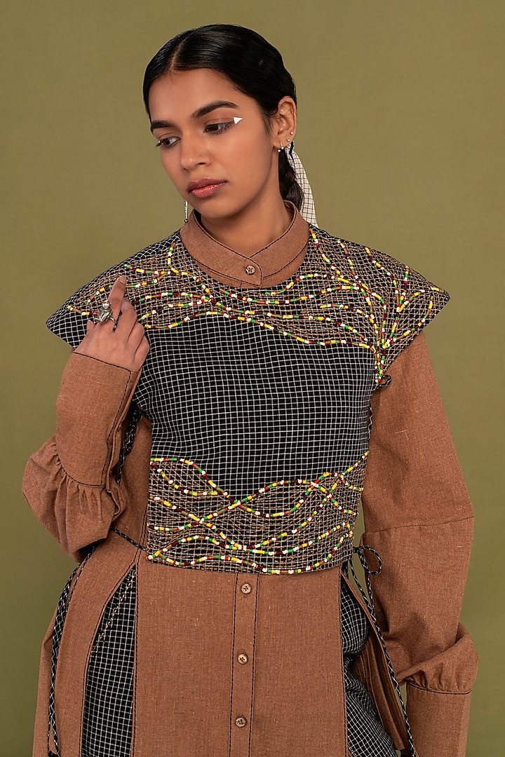 Brown & Black Muslin Cotton Checkered Co-Ord Set by Priya Agarwal at Pernia's Pop Up Shop