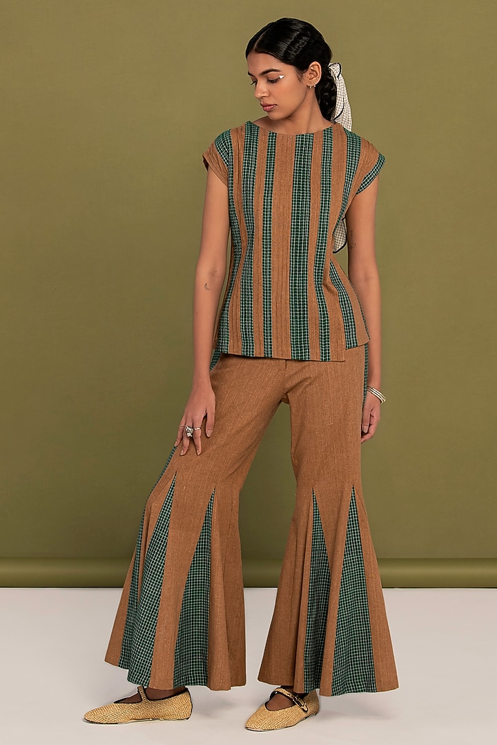Green & Brown Muslin Cotton Checkered Co-Ord Set by Priya Agarwal at Pernia's Pop Up Shop