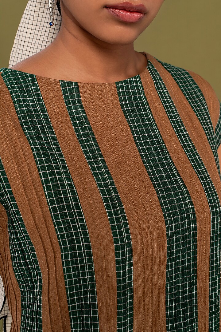 Green & Brown Muslin Cotton Checkered Co-Ord Set by Priya Agarwal at Pernia's Pop Up Shop