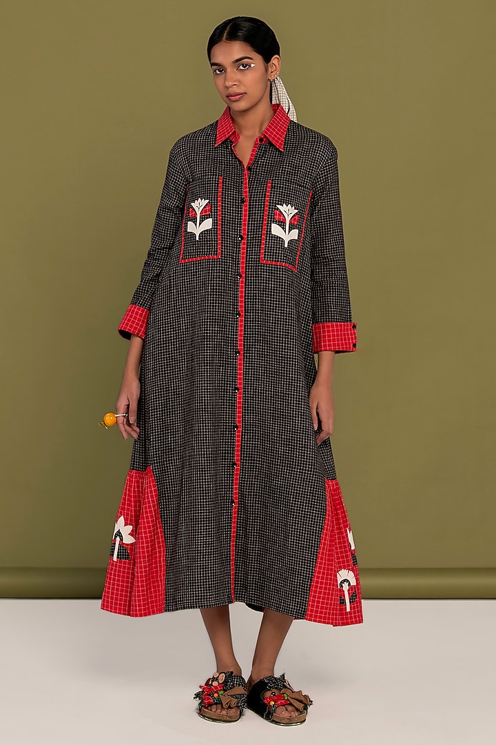 Black & Red Cotton Checkered Summer Shirt Dress by Priya Agarwal at Pernia's Pop Up Shop