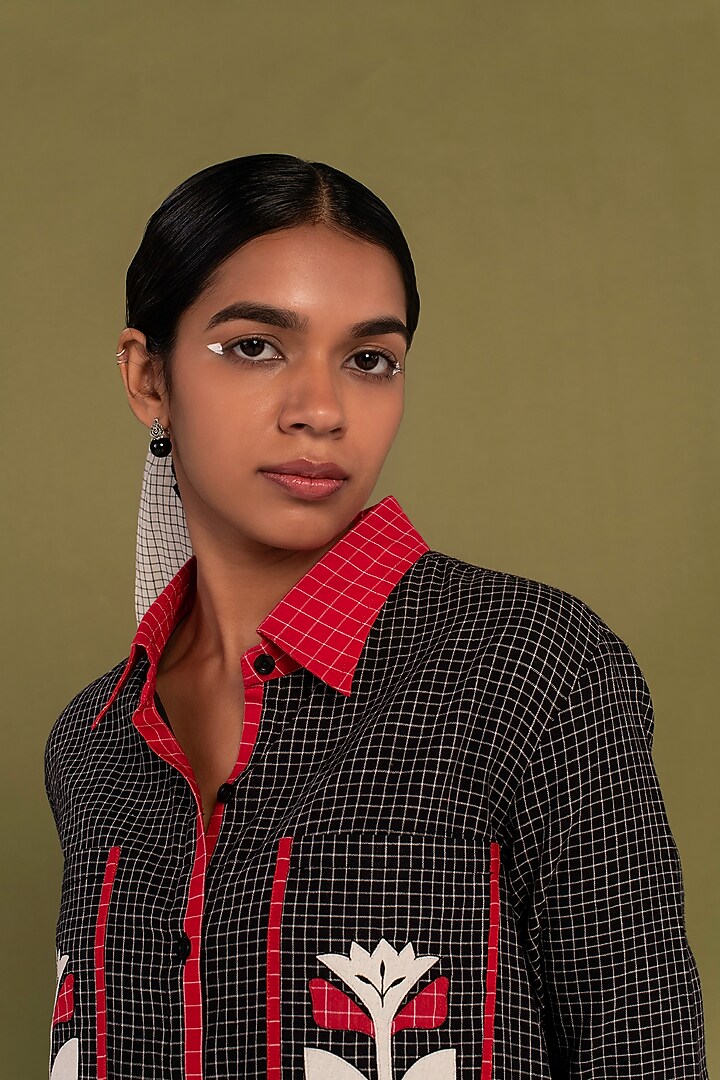 Black & Red Cotton Checkered Summer Shirt Dress by Priya Agarwal at Pernia's Pop Up Shop