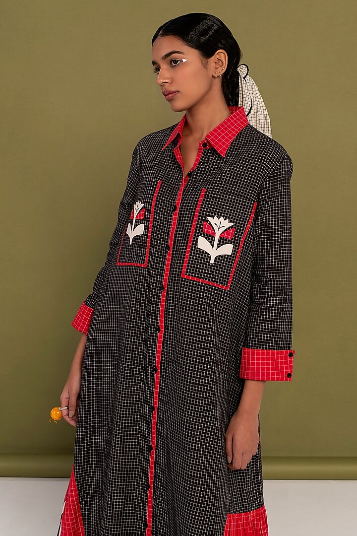 Black & Red Cotton Checkered Summer Shirt Dress by Priya Agarwal at Pernia's Pop Up Shop
