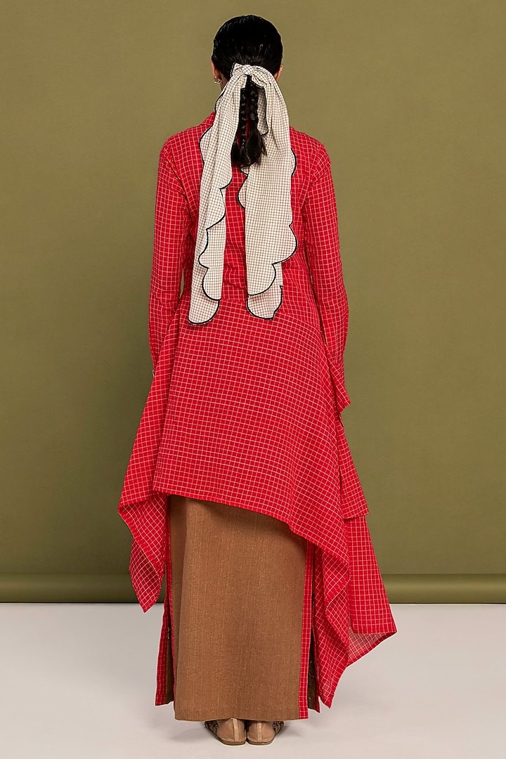 Brown Muslin Cotton Hand Embroidered Pencil Skirt Set by Priya Agarwal at Pernia's Pop Up Shop