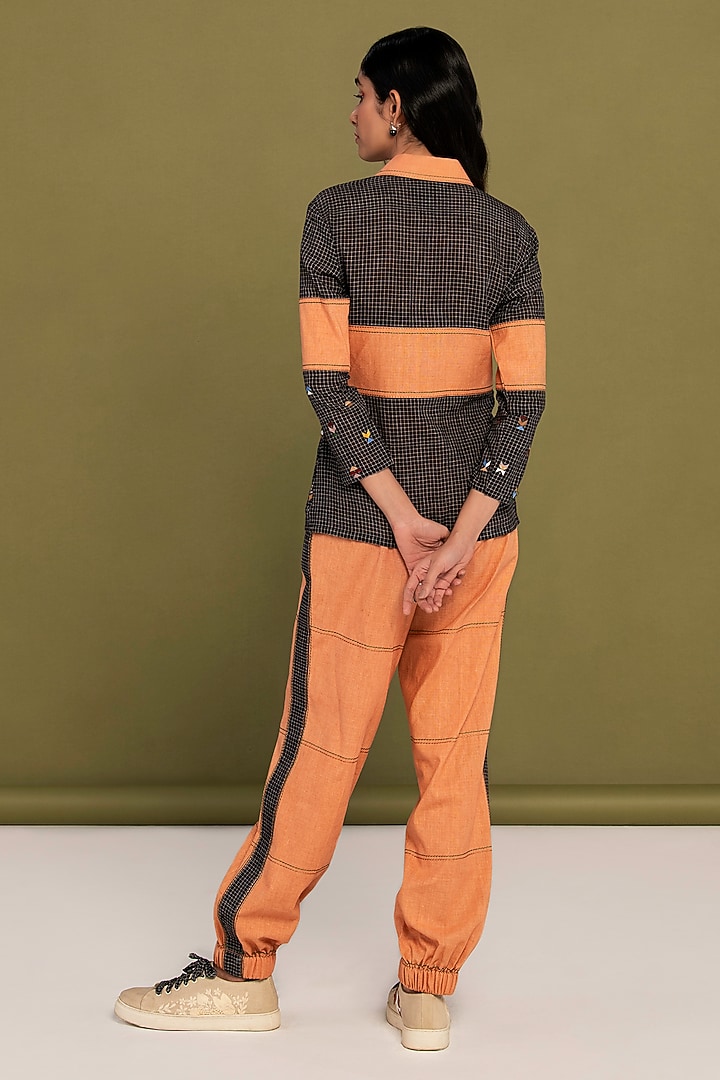 Black & Peach Muslin Cotton Hand Embroidered Checkered Co-Ord Set by Priya Agarwal at Pernia's Pop Up Shop