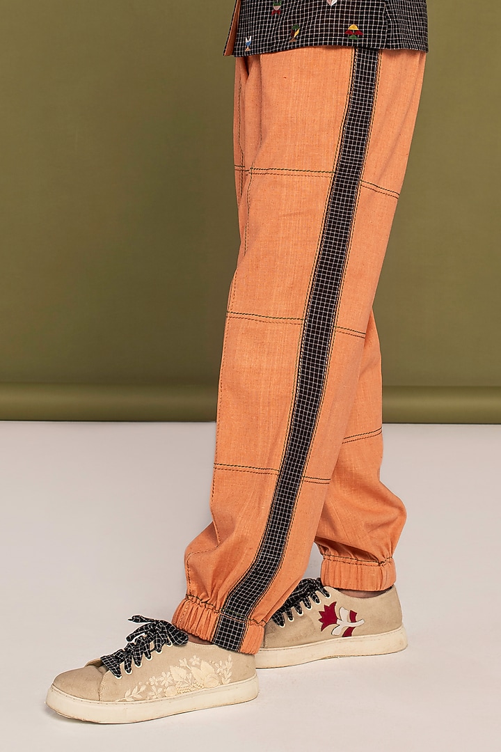 Black & Peach Muslin Cotton Hand Embroidered Checkered Co-Ord Set by Priya Agarwal at Pernia's Pop Up Shop