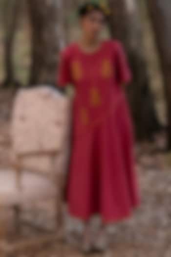 Warm Red Muslin Cotton Flared Summer Dress by Priya Agarwal at Pernia's Pop Up Shop