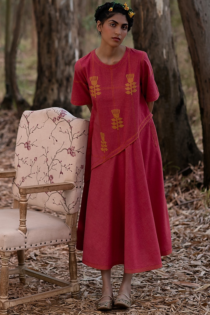 Warm Red Muslin Cotton Flared Summer Dress by Priya Agarwal at Pernia's Pop Up Shop