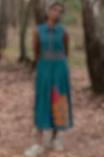 Ink Blue Muslin Cotton Flared Vacation Dress by Priya Agarwal at Pernia's Pop Up Shop