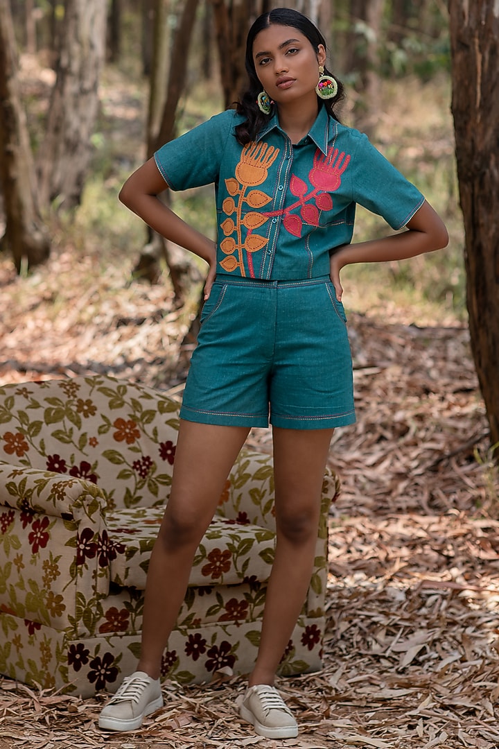 Ink Blue Muslin Cotton Co-Ord Set by Priya Agarwal at Pernia's Pop Up Shop