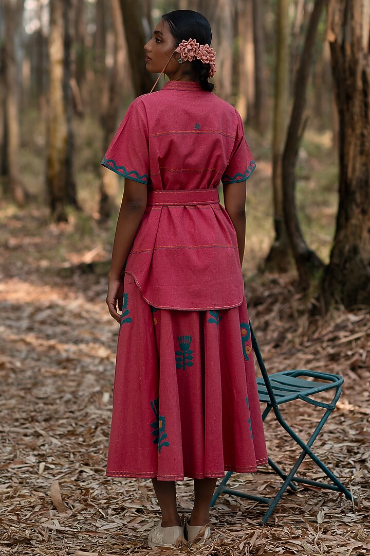 Warm Red Muslin Cotton Tie-Up Short Jacket With Belt by Priya Agarwal at Pernia's Pop Up Shop