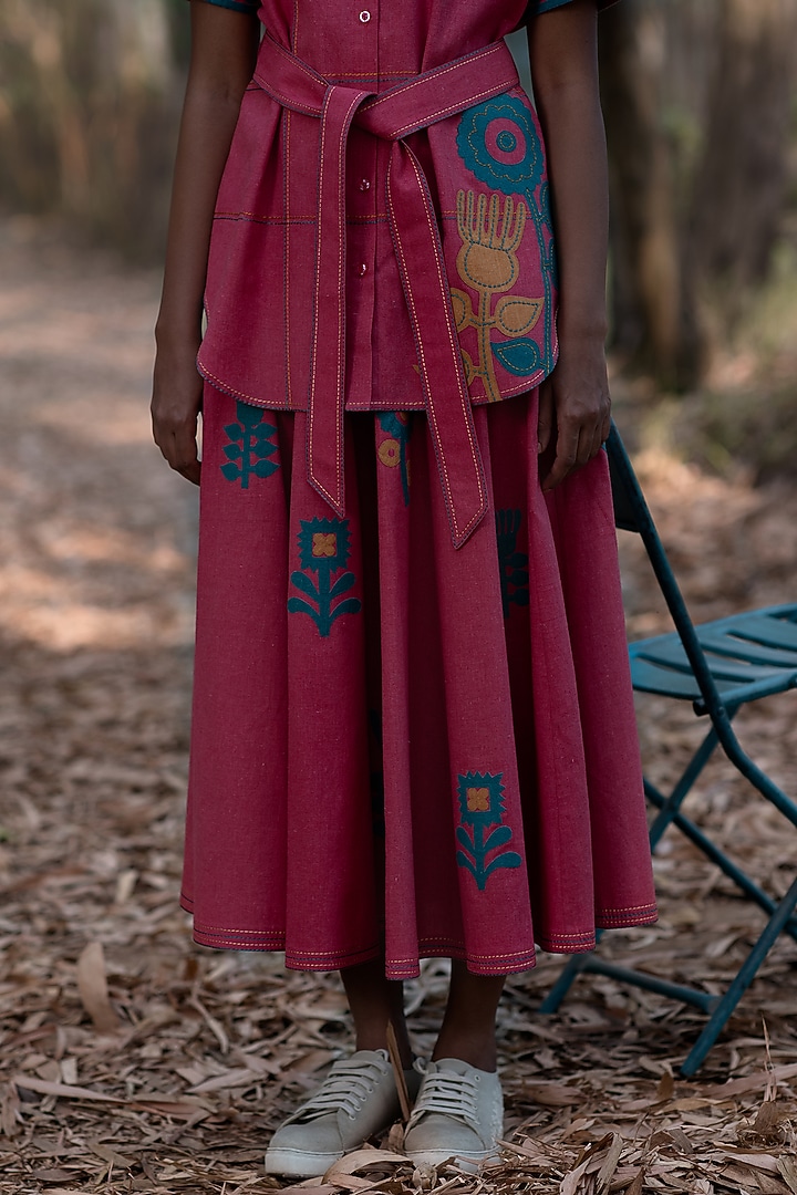 Warm Red Muslin Cotton Tie-Up Short Jacket With Belt by Priya Agarwal at Pernia's Pop Up Shop