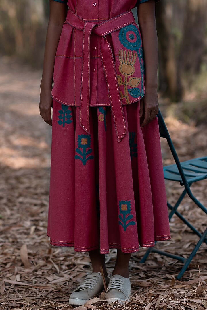 Warm Red Muslin Cotton Skirt by Priya Agarwal at Pernia's Pop Up Shop