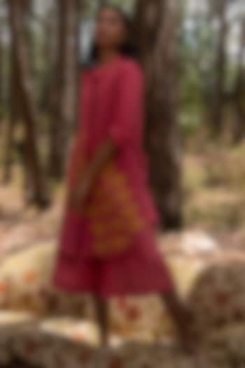 Warm Red Muslin Cotton Embroidered Co-Ord Set by Priya Agarwal at Pernia's Pop Up Shop