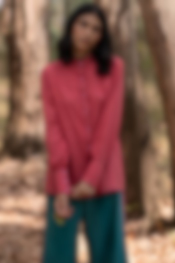 Warm Red Muslin Cotton Shirt by Priya Agarwal at Pernia's Pop Up Shop