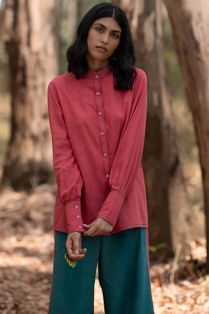 Warm Red Muslin Cotton Shirt by Priya Agarwal at Pernia's Pop Up Shop