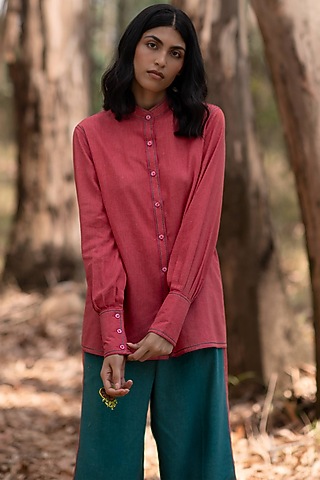 Warm Red Muslin Cotton Shirt by Priya Agarwal