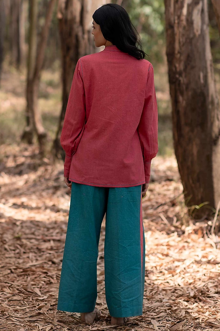 Warm Red Muslin Cotton Shirt by Priya Agarwal at Pernia's Pop Up Shop
