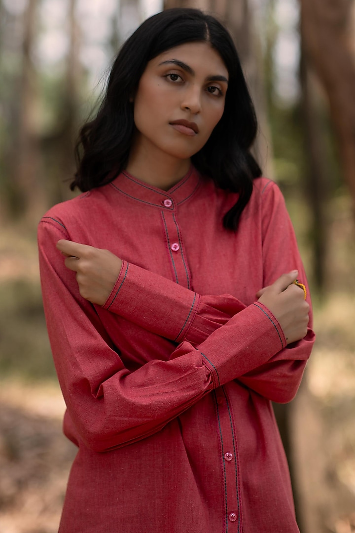 Warm Red Muslin Cotton Shirt by Priya Agarwal at Pernia's Pop Up Shop
