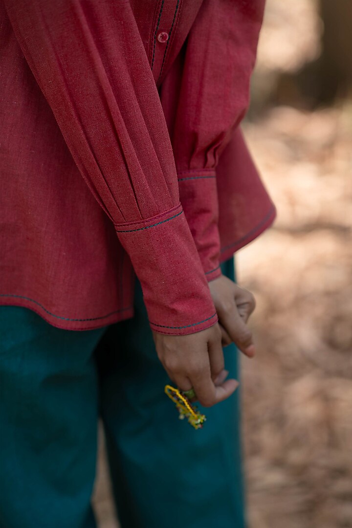 Warm Red Muslin Cotton Shirt by Priya Agarwal at Pernia's Pop Up Shop