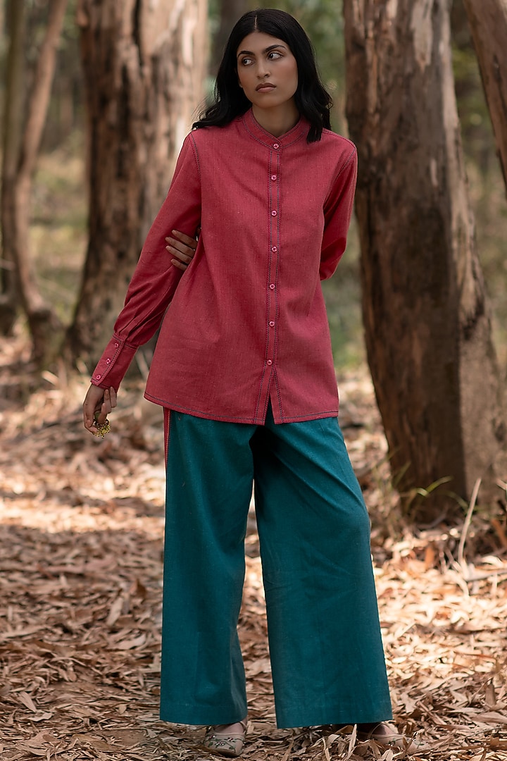 Warm Red Muslin Cotton Shirt by Priya Agarwal at Pernia's Pop Up Shop