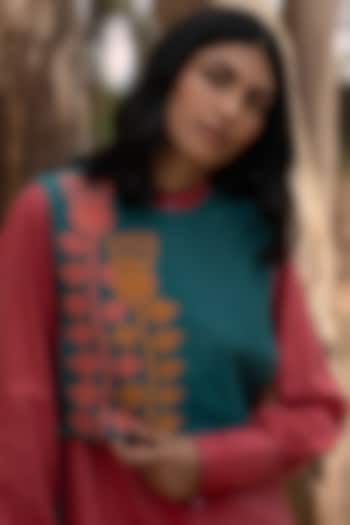 Ink Blue Muslin Cotton Embroidered Bib by Priya Agarwal at Pernia's Pop Up Shop