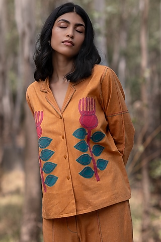 Mustard Muslin Cotton Shirt by Priya Agarwal
