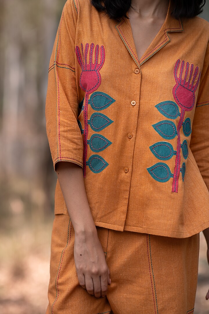 Mustard Muslin Cotton Shirt by Priya Agarwal at Pernia's Pop Up Shop