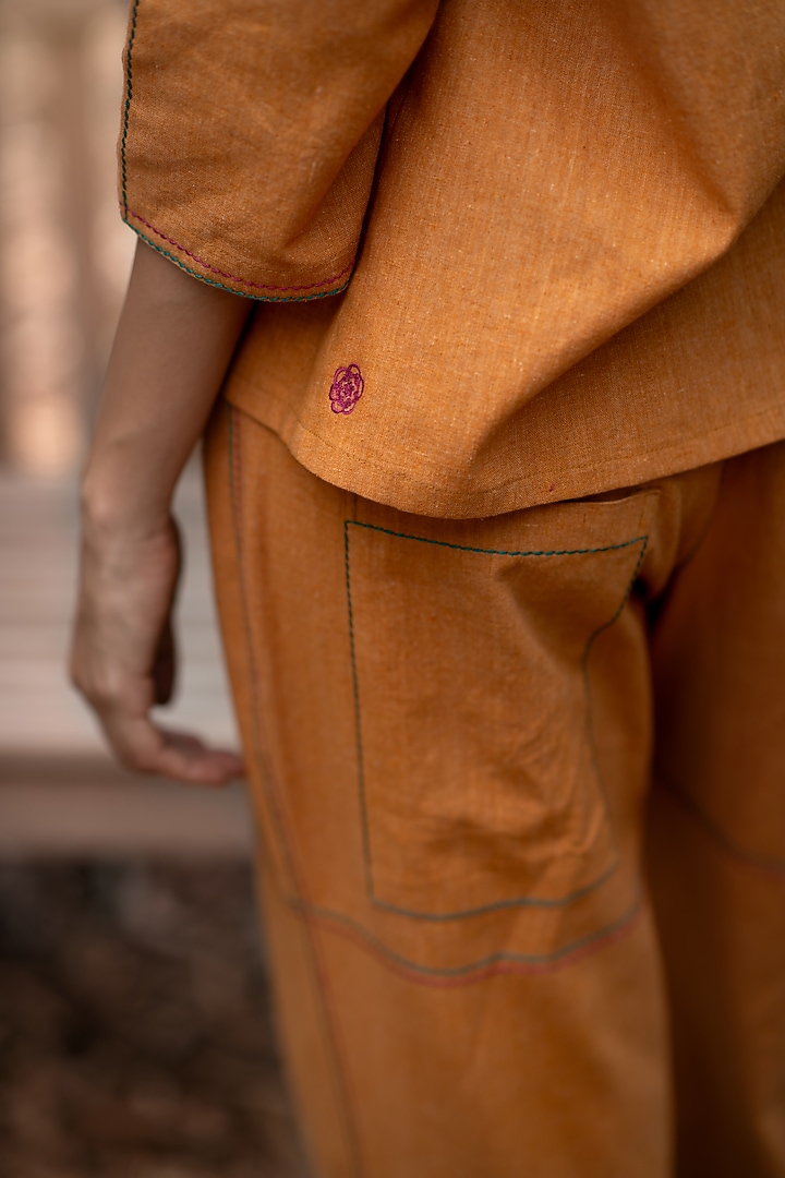 Mustard Muslin Cotton Jogger Pants by Priya Agarwal at Pernia's Pop Up Shop