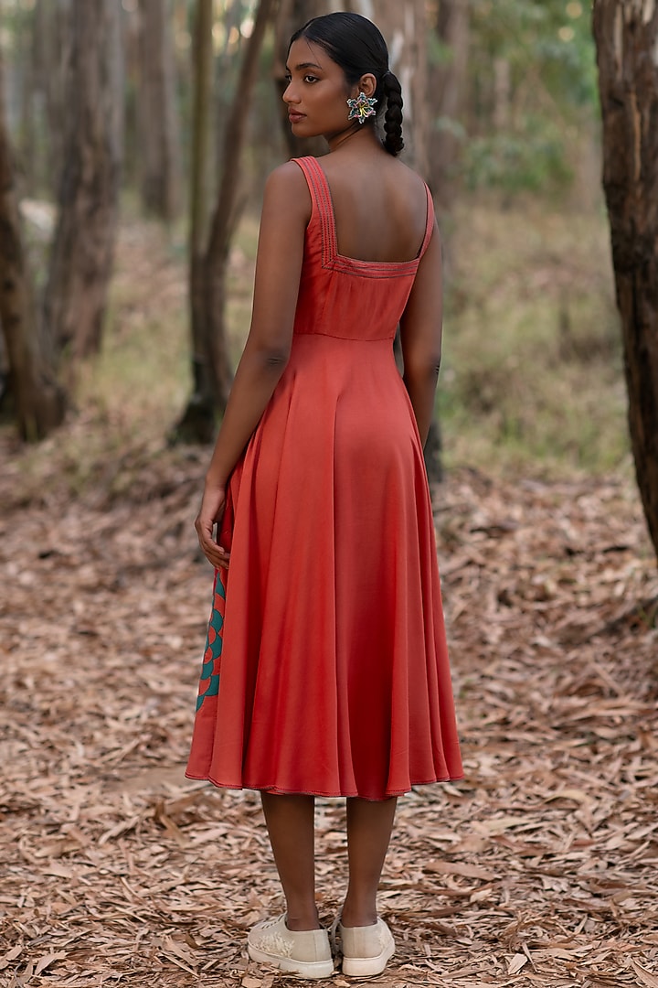 Pink Viscose Cotton Marigold Applique Vacation Dress by Priya Agarwal at Pernia's Pop Up Shop
