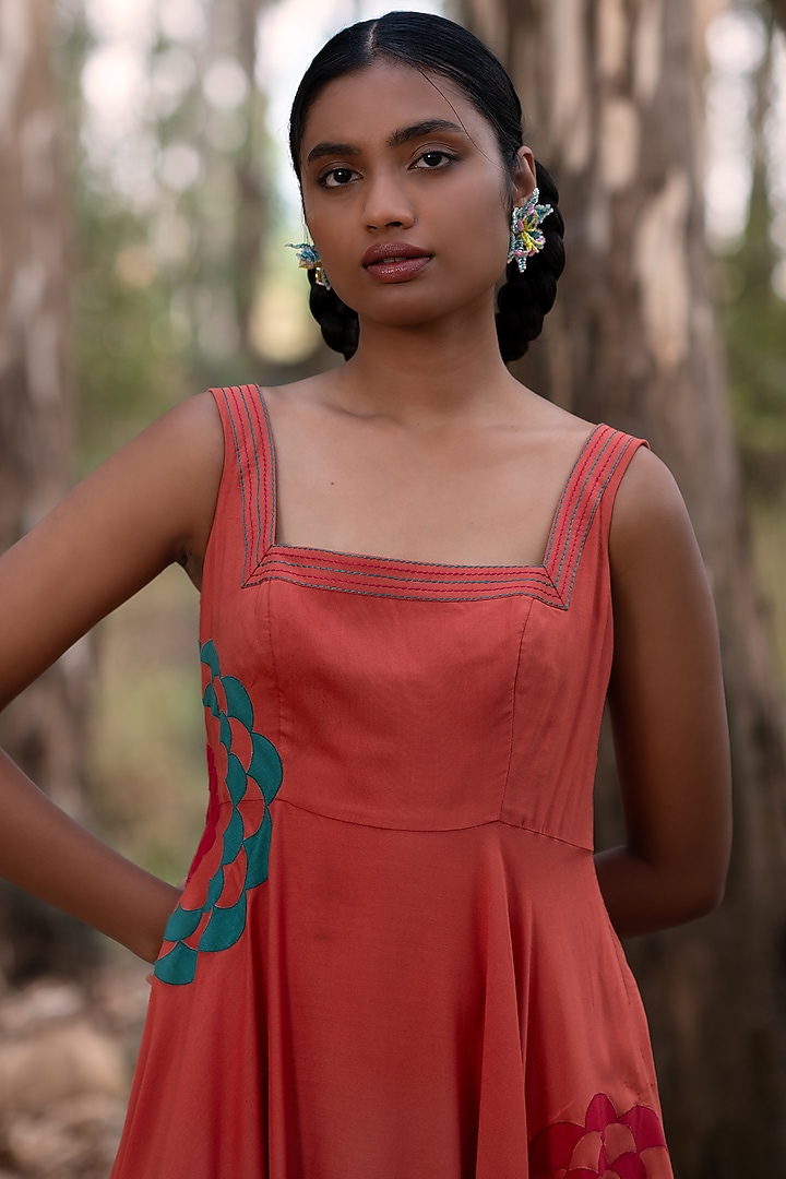 Pink Viscose Cotton Marigold Applique Vacation Dress by Priya Agarwal at Pernia's Pop Up Shop