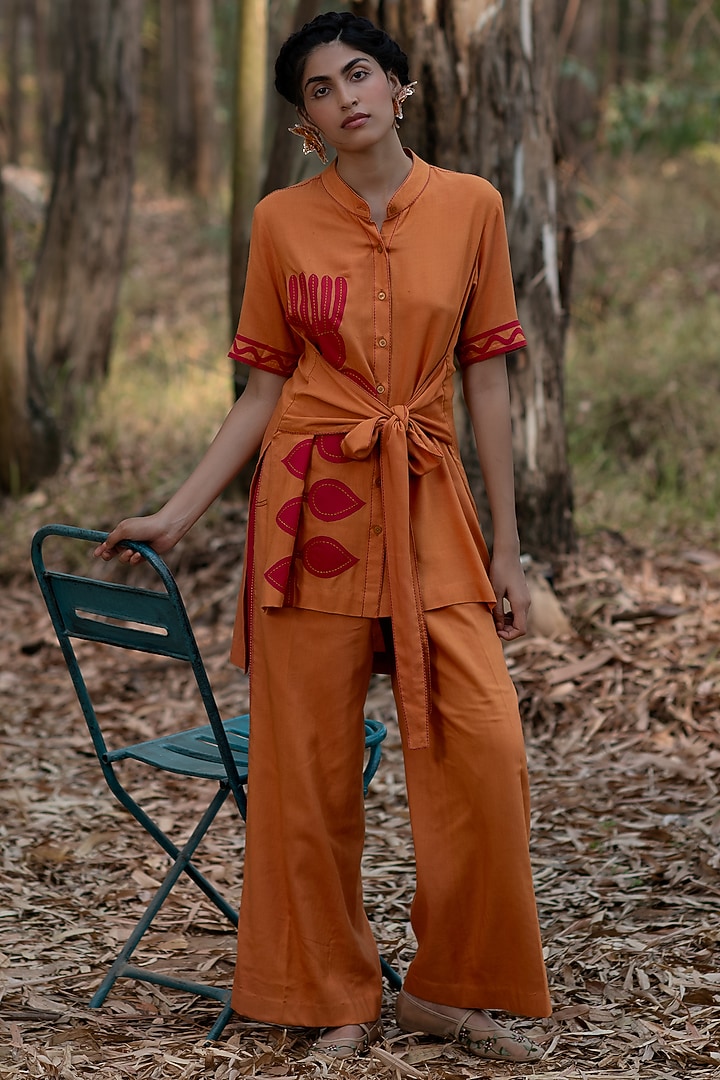 Mustard Viscose Cotton Flowy Pants by Priya Agarwal at Pernia's Pop Up Shop