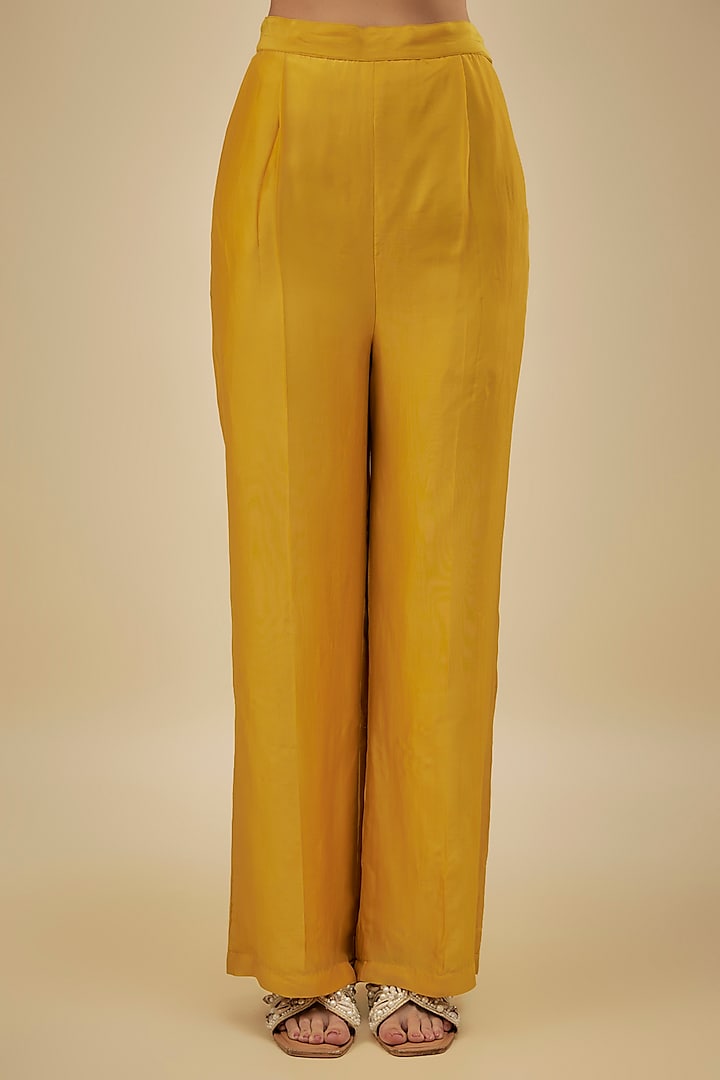 Golden Yellow Silk Cutwork Embroidered Jacket Set by Paulmi & Harsh at Pernia's Pop Up Shop