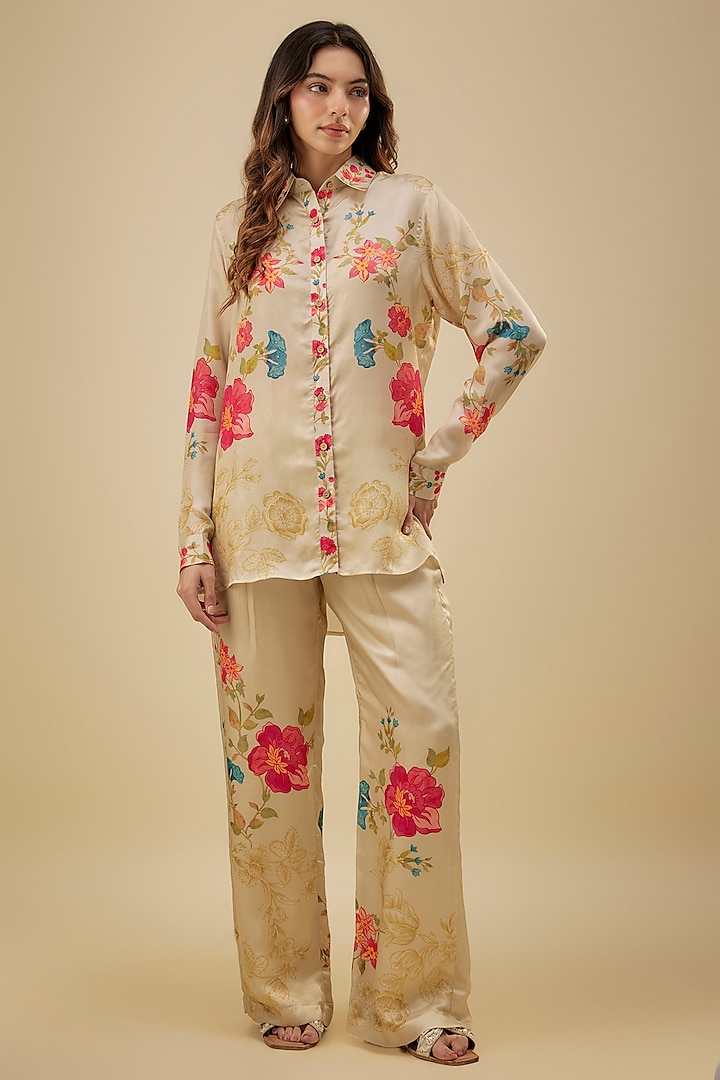 Ivory Habutai Silk Printed Co-Ord Set by Paulmi & Harsh at Pernia's Pop Up Shop