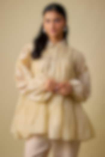 Ivory Silk Organza Floral Embroidered Vacation Dress by Paulmi & Harsh at Pernia's Pop Up Shop