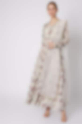 Silver Printed Anarkali With Dupatta by Paulmi & Harsh