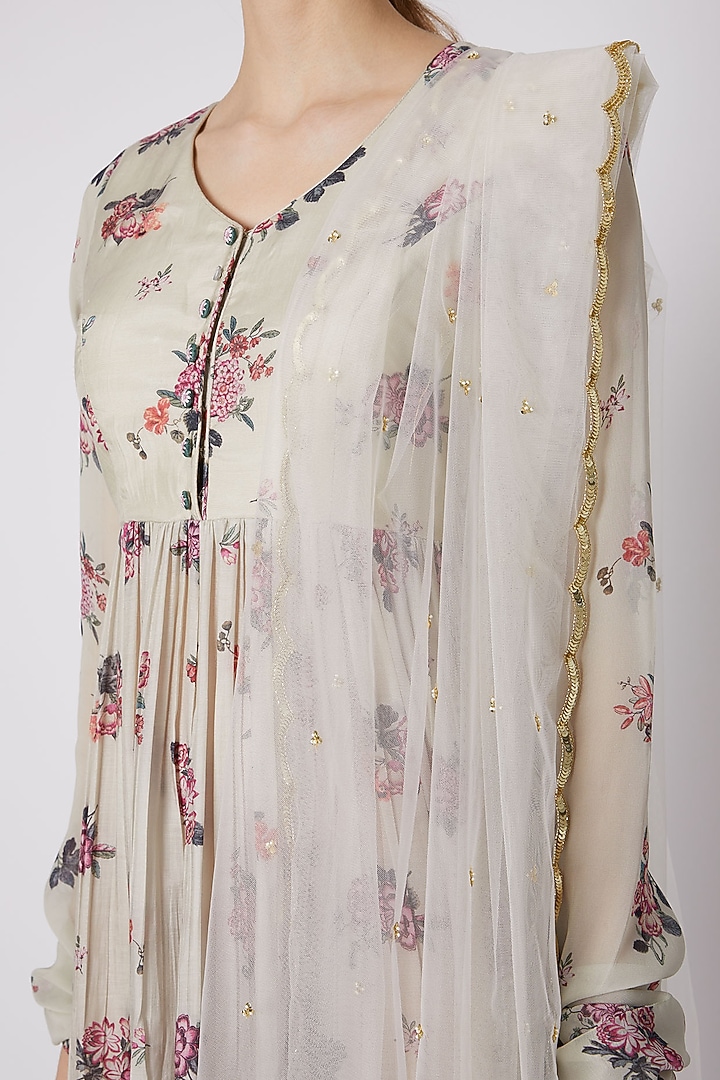 Silver Printed Anarkali With Dupatta by Paulmi & Harsh at Pernia's Pop Up Shop