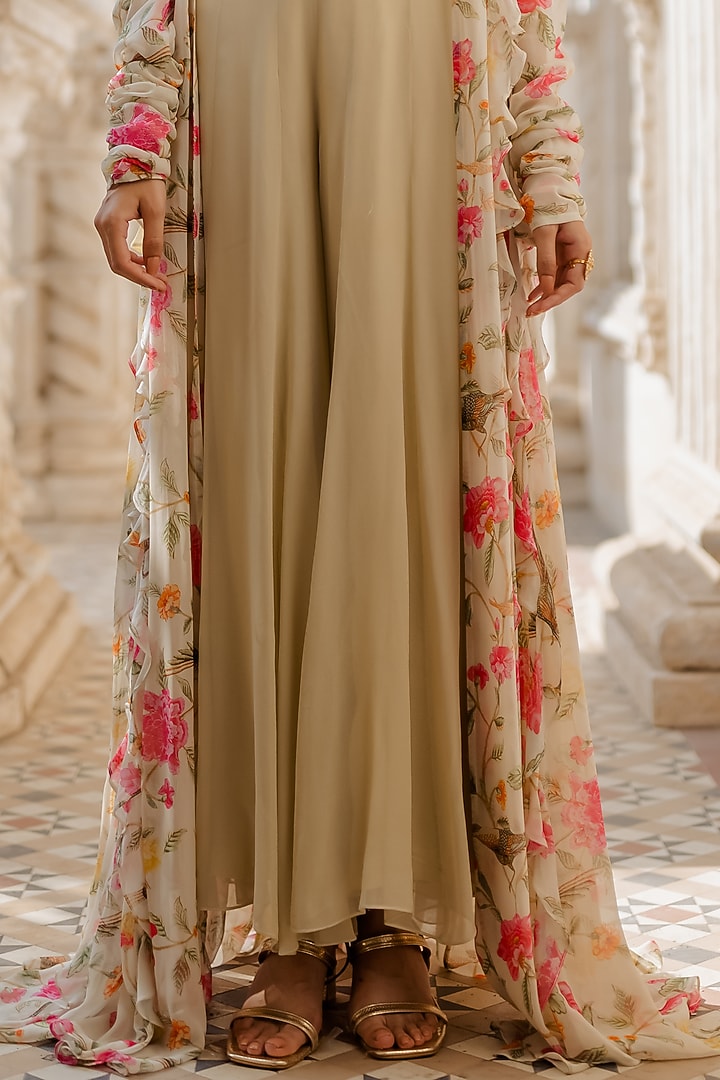 Off-White Georgette Palazzo Pant Set by Paulmi & Harsh at Pernia's Pop Up Shop