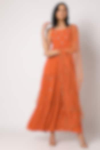 Orange Embroidered Anarkali Set by Paulmi & Harsh