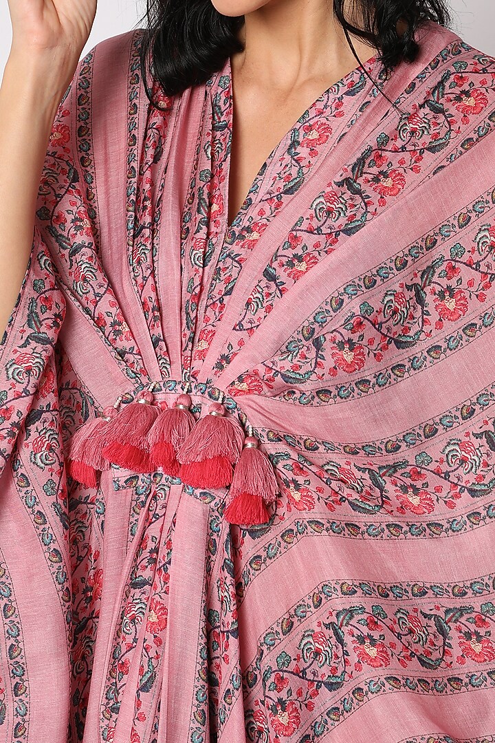 Blush Pink Printed Kaftan With Inner by Paulmi & Harsh at Pernia's Pop Up Shop