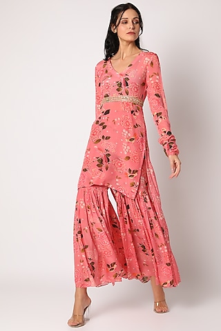 Pink Embroidered Kurta Set by Paulmi & Harsh