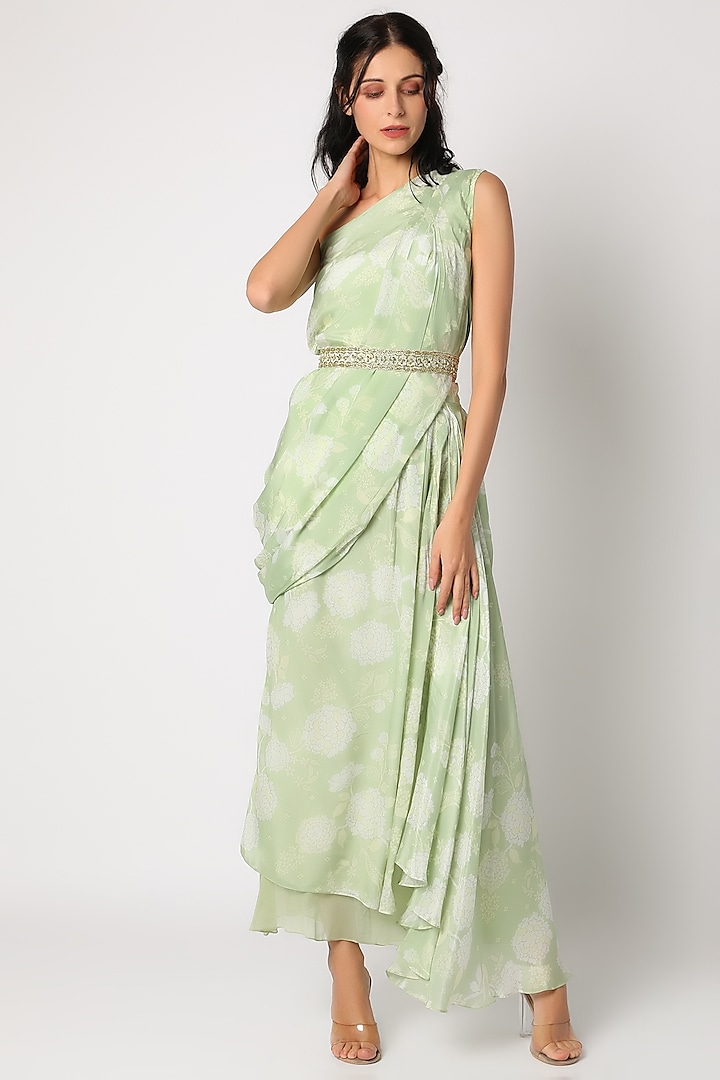 Mint Green Printed Skirt Set by Paulmi & Harsh