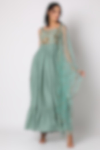 Sky Blue Embroidered Party Wear Anarkali With Dupatta by Paulmi & Harsh at Pernia's Pop Up Shop