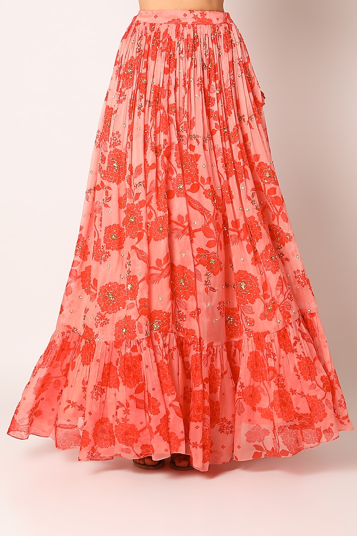 Red Georgette & Organza Embroidered Wedding Lehenga Set by Paulmi & Harsh at Pernia's Pop Up Shop