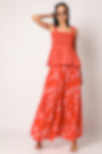 Red Printed Skirt Set by Paulmi & Harsh