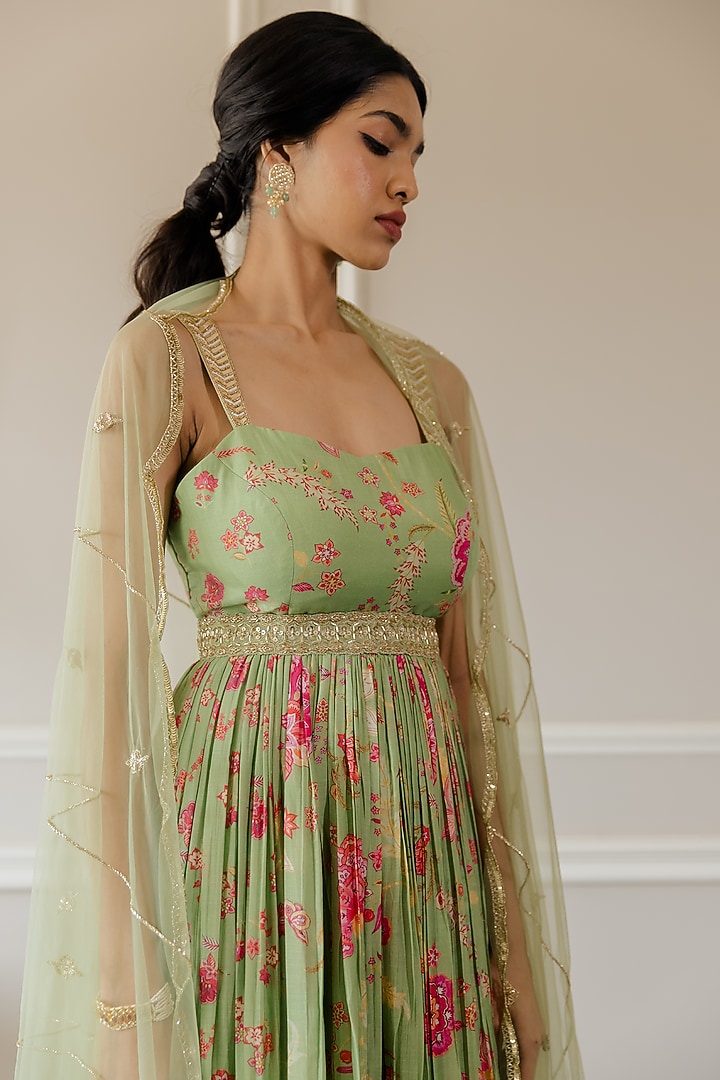 Pista Green Printed Party Wear Anarkali Set by Paulmi & Harsh at Pernia's Pop Up Shop