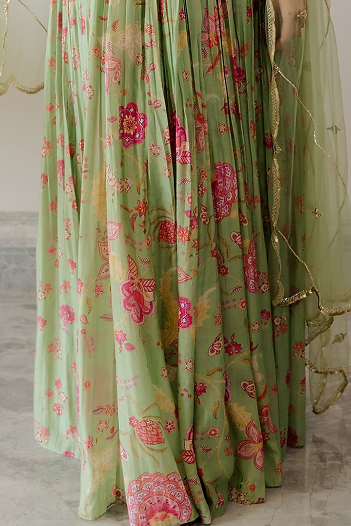 Pista Green Printed Party Wear Anarkali Set by Paulmi & Harsh at Pernia's Pop Up Shop