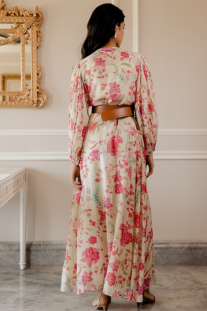 Off White Printed Maxi Summer Dress by Paulmi & Harsh at Pernia's Pop Up Shop