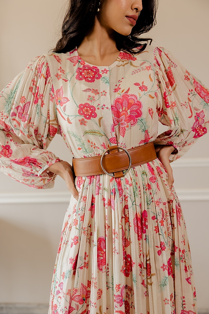Off White Printed Maxi Summer Dress by Paulmi & Harsh at Pernia's Pop Up Shop