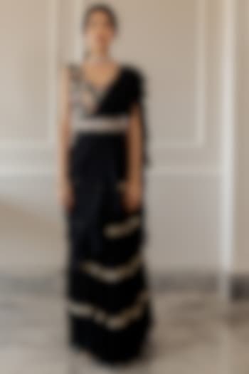Black Pre-Draped Saree Set by Paulmi & Harsh